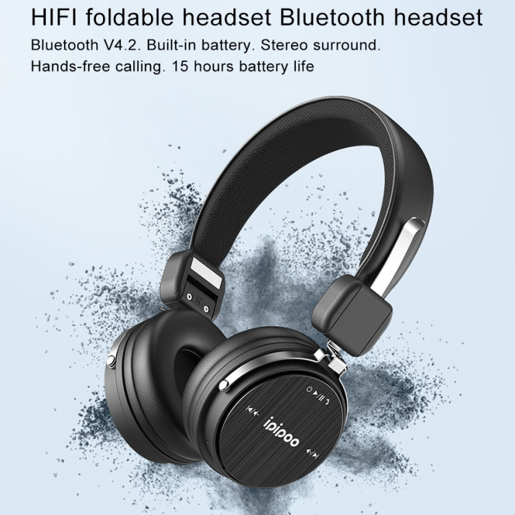Ipipoo EP-2 Auriculares Inalámbricos Bluetooth plegables montados en la Cabeza Auriculares Stereo HiFi manos libres de soporte tecla MFB (Gris)