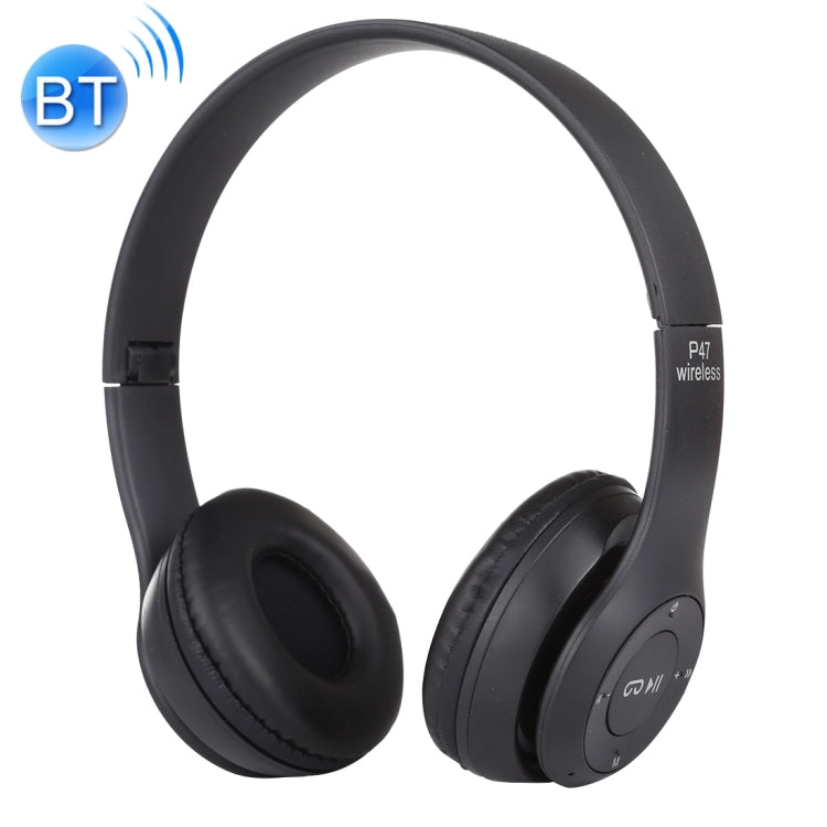 P47 Foldable Wireless Bluetooth Headphones with 3.5mm Audio Jack Support MP3 / FM / Call (Black)