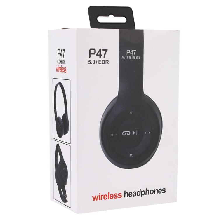 Auriculares Bluetooth Inalámbricos plegables P47 con Conector de Audio de 3.5 mm compatible con MP3 / FM / llamada (Negro)