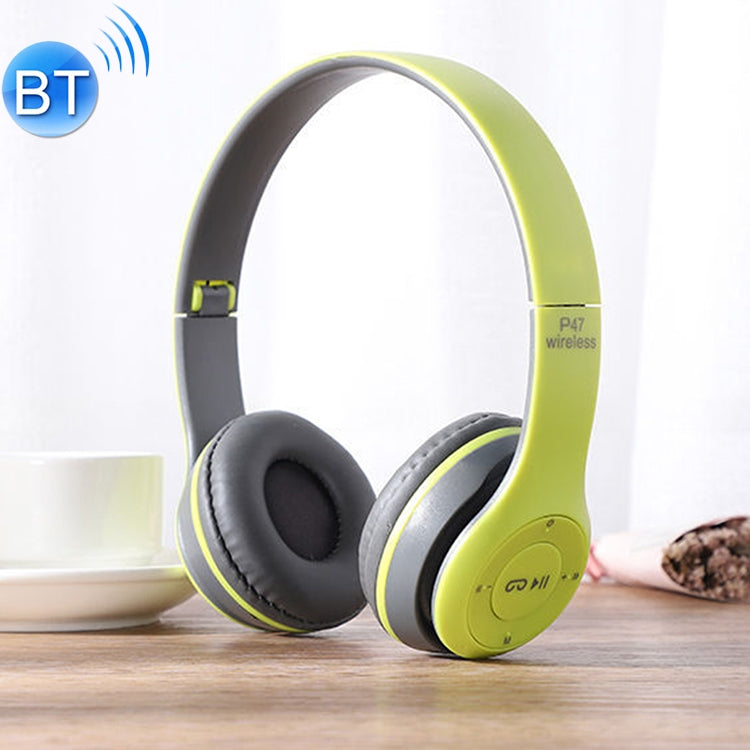 P47 Foldable Wireless Bluetooth Headphones with 3.5mm Audio Jack Support MP3 / FM / Call (Green)