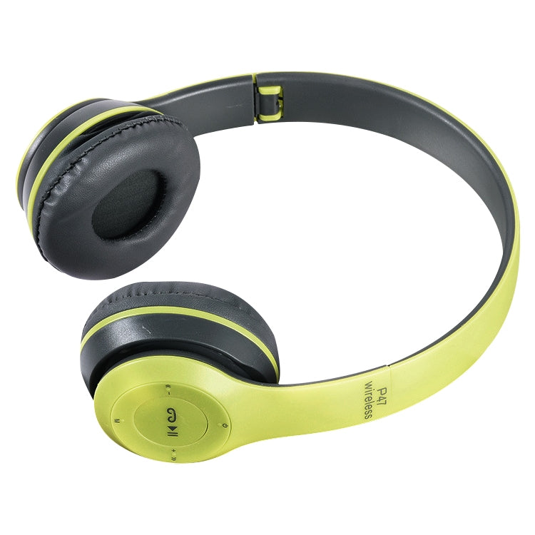 Casque Bluetooth sans fil pliable P47 avec prise audio 3,5 mm prise en charge MP3/FM/appel (vert)