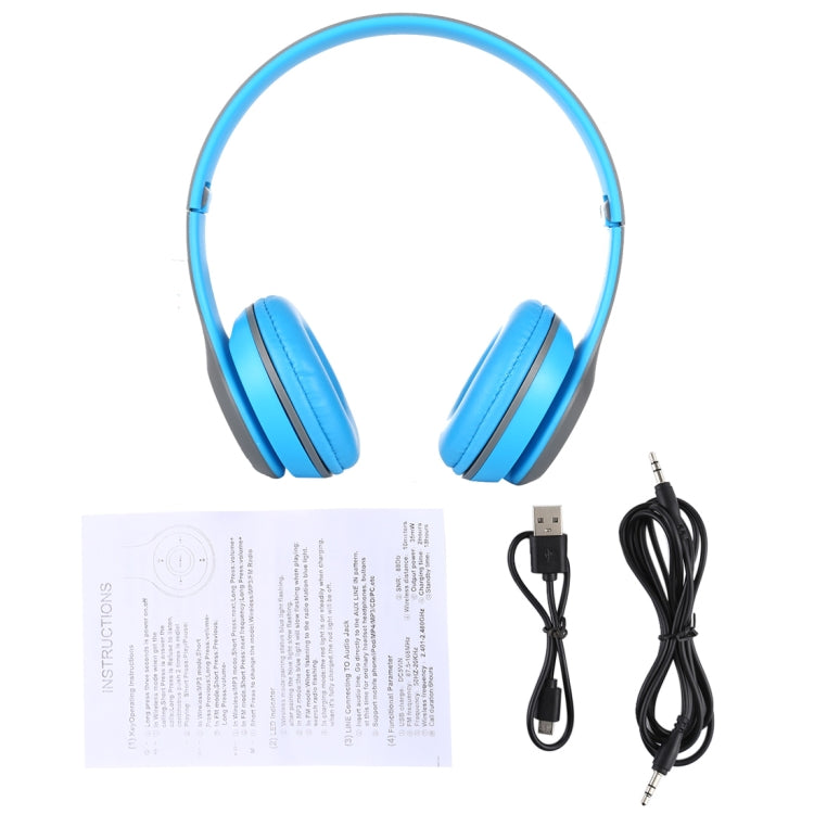 Auriculares Bluetooth Inalámbricos plegables P47 con Conector de Audio de 3.5 mm compatible con MP3 / FM / llamada (Azul)