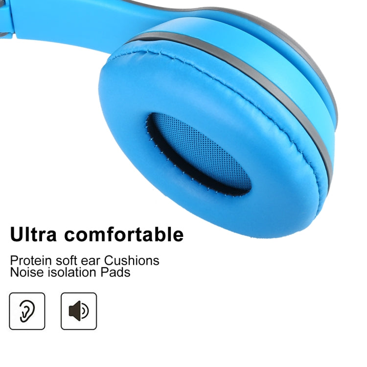 Auriculares Bluetooth Inalámbricos plegables P47 con Conector de Audio de 3.5 mm compatible con MP3 / FM / llamada (Azul)
