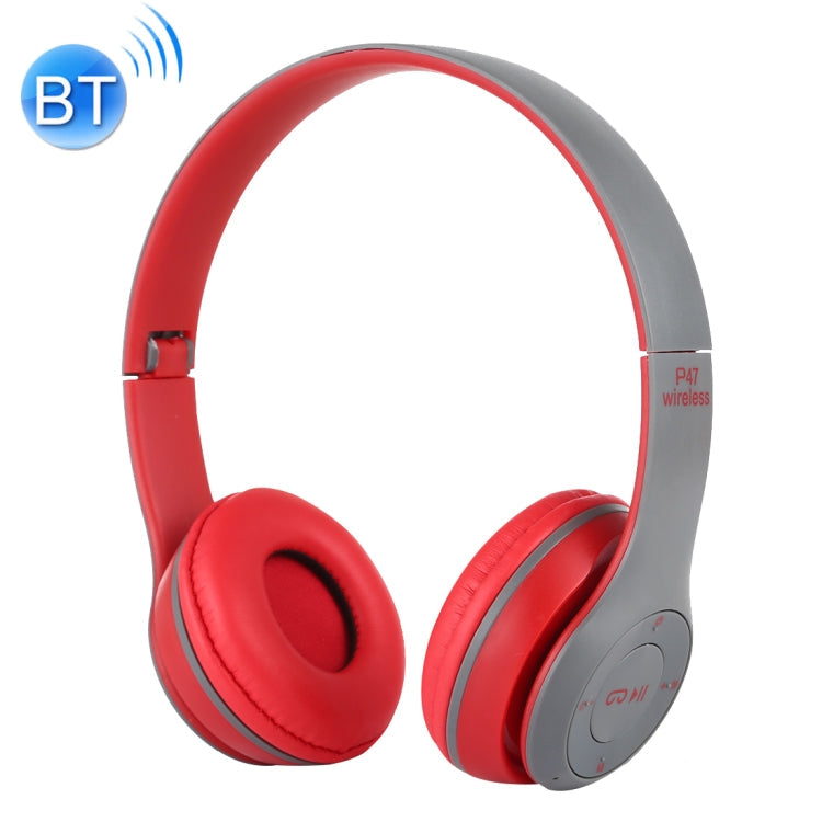 Casque Bluetooth sans fil pliable P47 avec prise audio 3,5 mm prise en charge MP3/FM/appel (rouge)