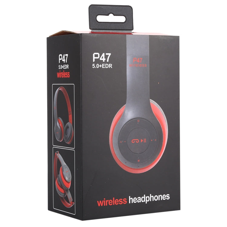 Casque Bluetooth sans fil pliable P47 avec prise audio 3,5 mm prise en charge MP3/FM/appel (rouge)