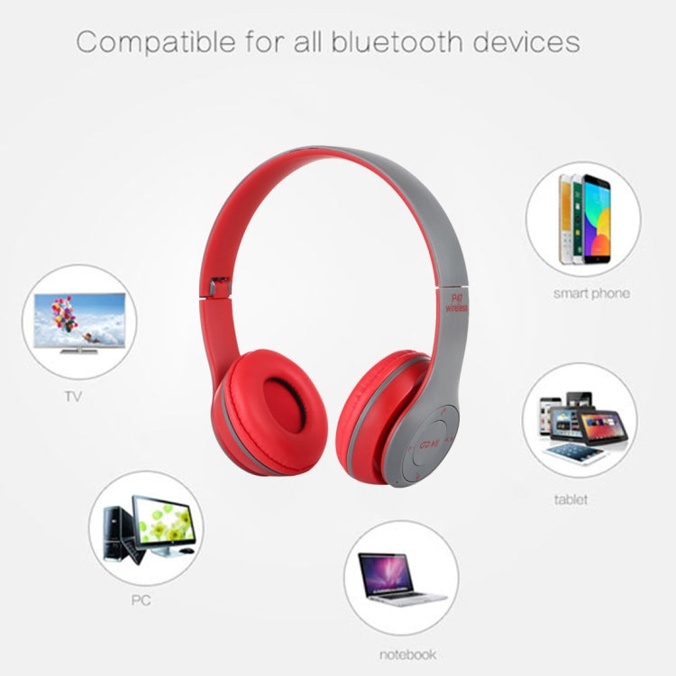 P47 Foldable Wireless Bluetooth Headphones with 3.5mm Audio Jack Support MP3 / FM / Call (Red)