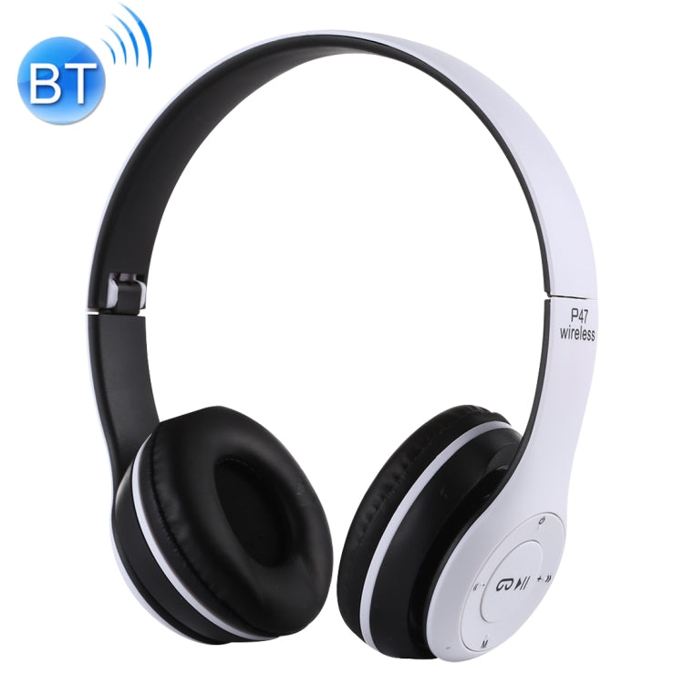 Casque Bluetooth sans fil pliable P47 avec prise audio 3,5 mm prise en charge MP3/FM/appel (blanc)