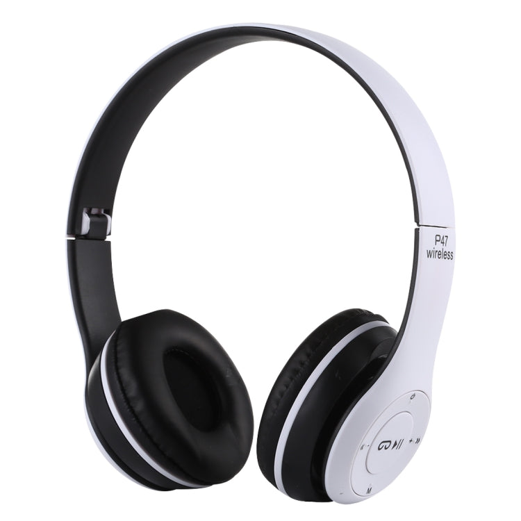 Casque Bluetooth sans fil pliable P47 avec prise audio 3,5 mm prise en charge MP3/FM/appel (blanc)