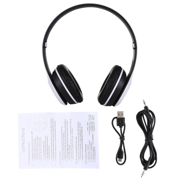Auriculares Bluetooth Inalámbricos plegables P47 con Conector de Audio de 3.5 mm compatible con MP3 / FM / llamada (Blanco)