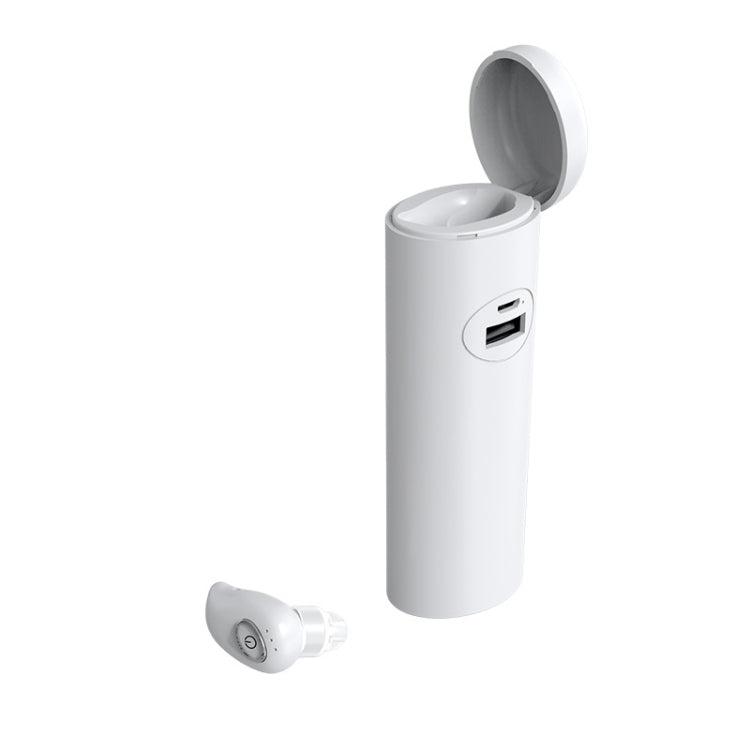 V21 Mini Wireless Stereo Bluetooth V5.0 Single Ear Headphones with Charging Box (White)