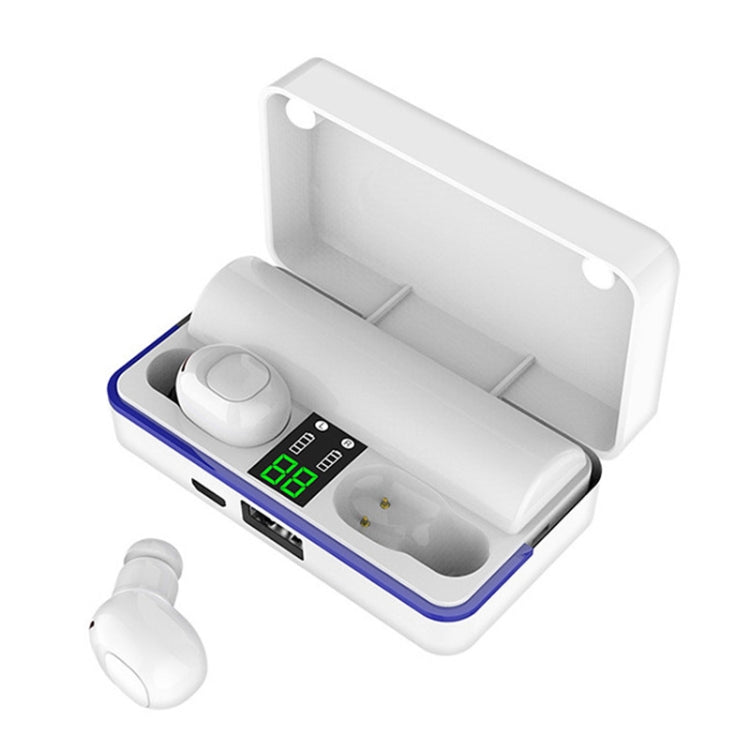 W12 IPX6 Impermeable Bluetooth 5.0 Touch Auricular Inalámbrico Bluetooth con caja de Carga Soporte Pantalla Digital de energía y barra de luz de respiración y HD Call Power Bank (Blanco)