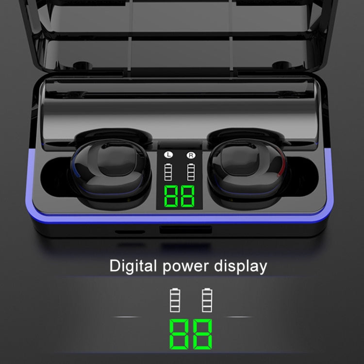 W12 IPX6 Impermeable Bluetooth 5.0 Touch Auricular Inalámbrico Bluetooth con caja de Carga Soporte Pantalla Digital de energía y barra de luz de respiración y HD Call Power Bank (Blanco)