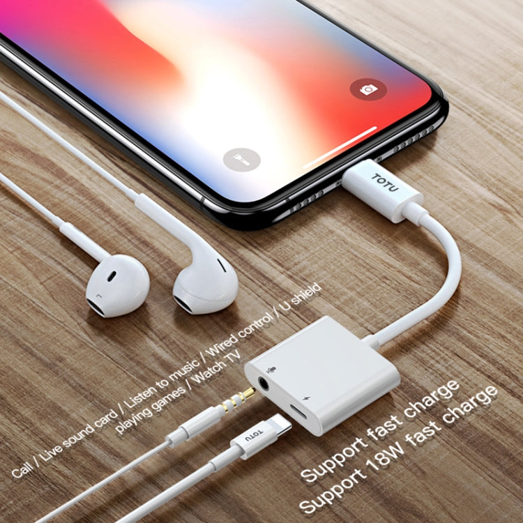 Totudesign EAUC-25 Glory Series 2 in 1 Multifunction 8Pin + 3.5mm to 8Pin Male Fast Charging and Music Audio and Card Reader Adapter (Call Version) (White)
