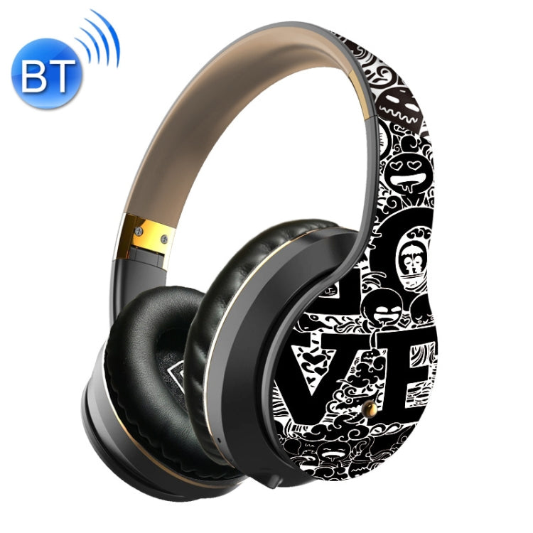 Auriculares Inalámbricos Bluetooth V5.0 con patrón de graffiti B1 (Oro Negro)