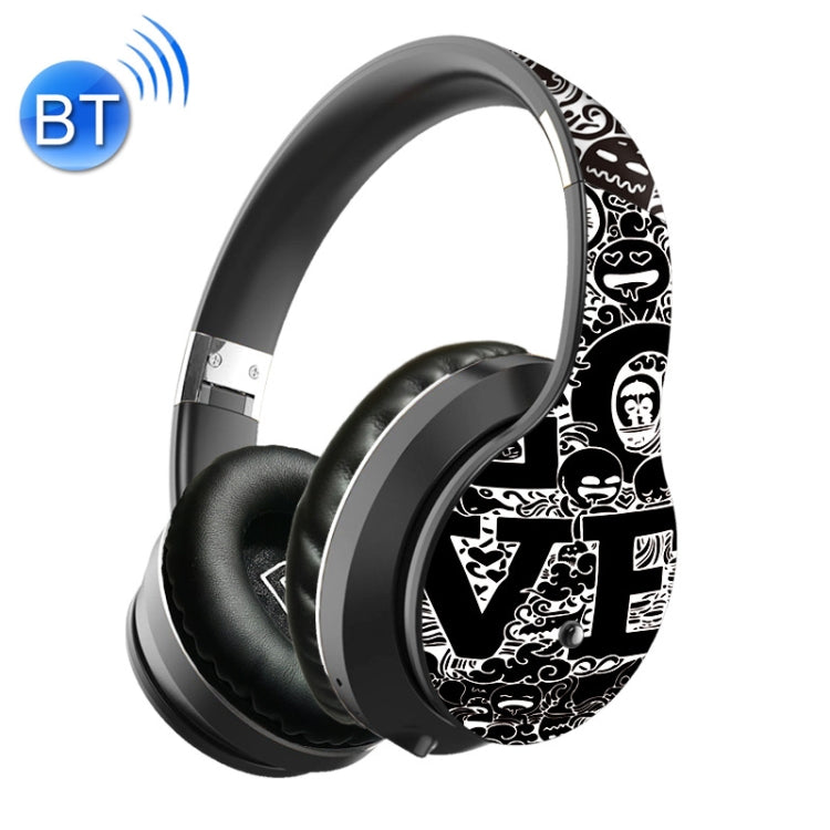 Auriculares Inalámbricos Bluetooth V5.0 con patrón de graffiti B1 (Negro Plateado)