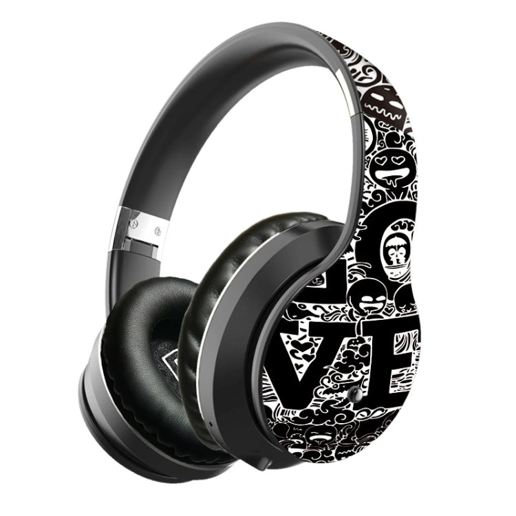 B1 Graffiti Pattern Wireless Bluetooth V5.0 Headphones (Silver Black)