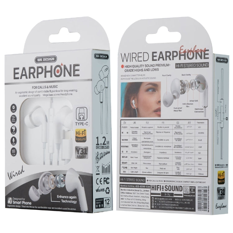 WK Y31 Interface 8 broches Casque stéréo filaire HIFI intra-auriculaire