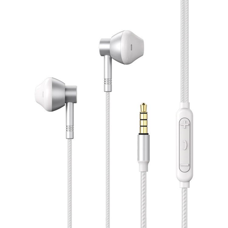 Remax RM-201 In-Ear Stereo Metal Music Earphone with Wired Control + MIC Support Hands-Free (Silver)