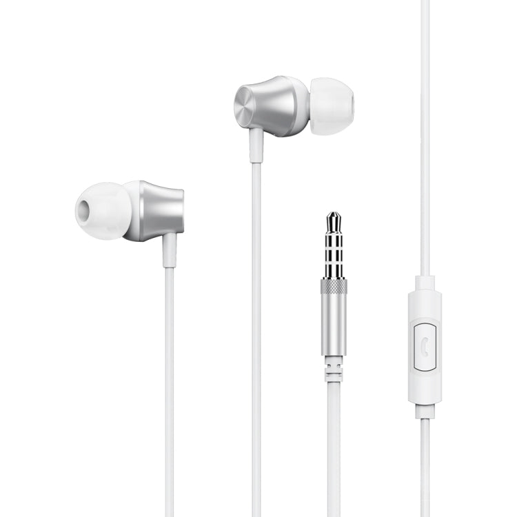 Remax RM-202 In-Ear Stereo Metal Music Earphone with Wired Control + MIC Support Hands-Free (Silver)