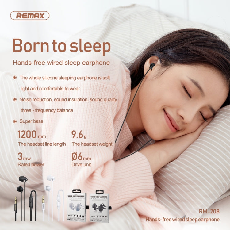 Remax RM-208 Auricular Stereo para dormir en la Oreja con Control de Cable + MIC soporte manos libres