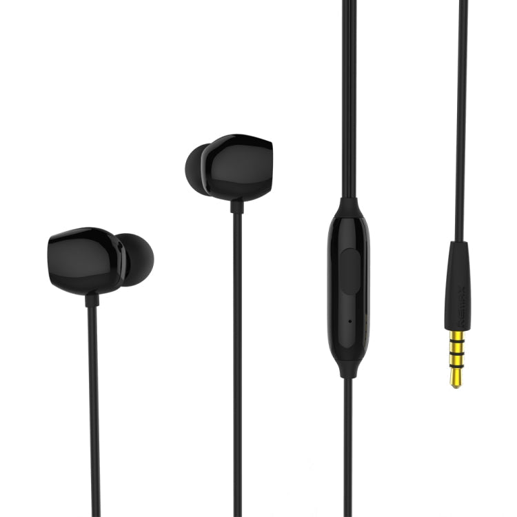 Remax RM-550 3.5mm Gold Pin In-Ear Stereo Music Headphone with Wired Control + Hands-Free Support Microphone (Black)