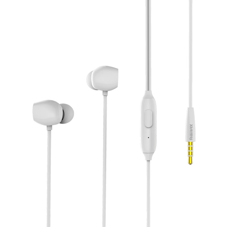 Remax RM-550 Écouteurs de musique stéréo intra-auriculaires avec prise dorée 3,5 mm avec contrôle filaire + microphone mains libres (blanc)