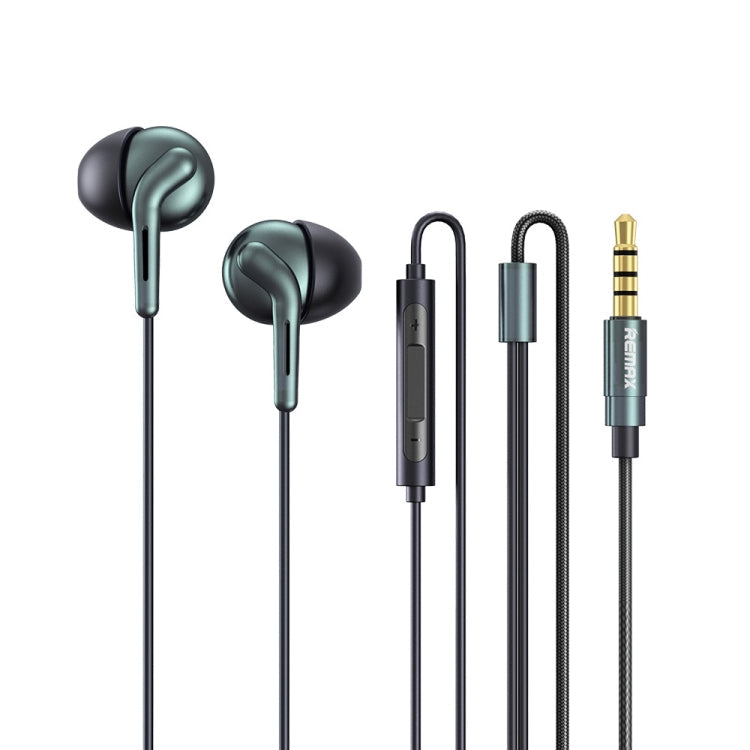 Remax RM-595 3.5mm Gold Pin In-Ear Stereo Auricular de música de metal de Doble acción con Control de Cable + MIC soporte manos libres (verde)