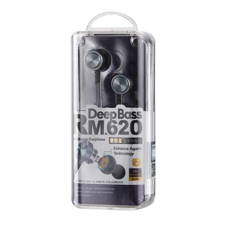 Remax RM-620 Auricular de música de metal de Doble acción Stereo con clavija dorada de 3.5 mm con Control de Cable + Micrófono soporte manos libres (Negro)
