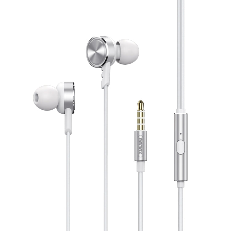 Remax RM-620 Dual Action Stereo Metal Music Earphone with 3.5mm Gold-Tone Plug with Wired Control + Hands-Free Support Microphone (White)