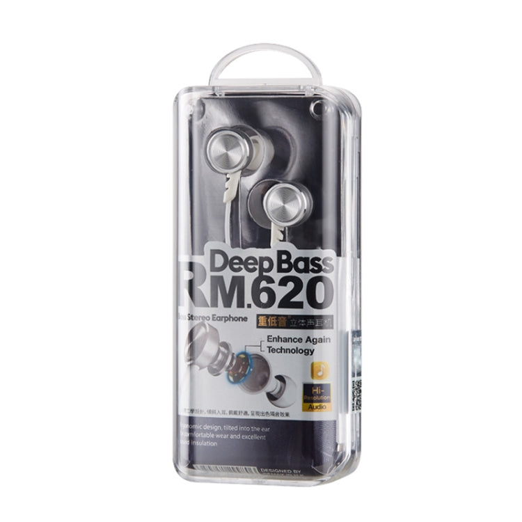 Remax RM-620 Auricular de música de metal de Doble acción Stereo con clavija dorada de 3.5 mm con Control de Cable + Micrófono soporte manos libres (Blanco)