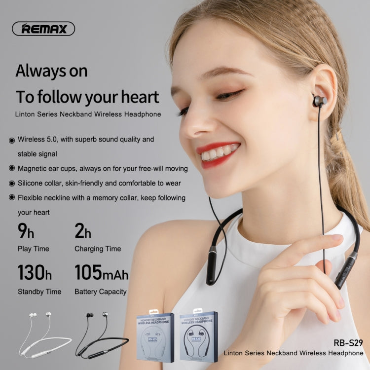 Remax RB-S29 Linton Series Memory Neckband V5.0 Wireless Bluetooth Earphone (White)