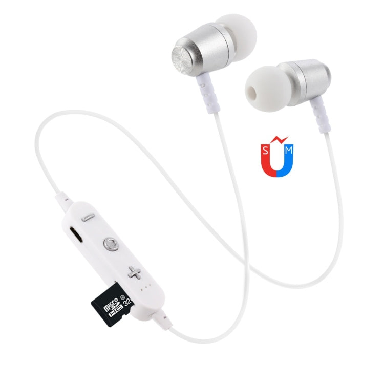 Auriculares Bluetooth con diseño de cuello colgante F15 Bluetooth 4.2 compatible con reproducción de música conmutación Control de volumen y respuesta (Plateado)