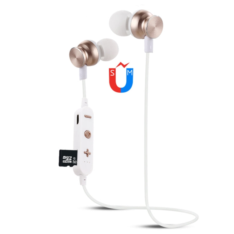 Auriculares Bluetooth con diseño de cuello colgante F17 Bluetooth 4.2 compatible con reproducción de música conmutación Control de volumen y respuesta (Dorado)