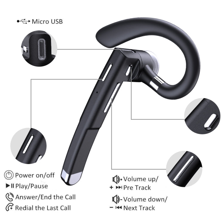 YYK-520 Oreillette Bluetooth professionnelle à oreille unique rotative avec boîtier de charge et affichage numérique Prise en charge de l'appel et recomposition du dernier appel