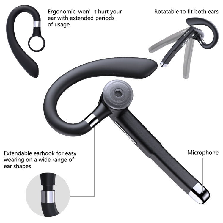 YYK-520 Rotatable Single Ear Business Bluetooth Headset with Charging Box and Digital Display Support Call and Redial Last Call