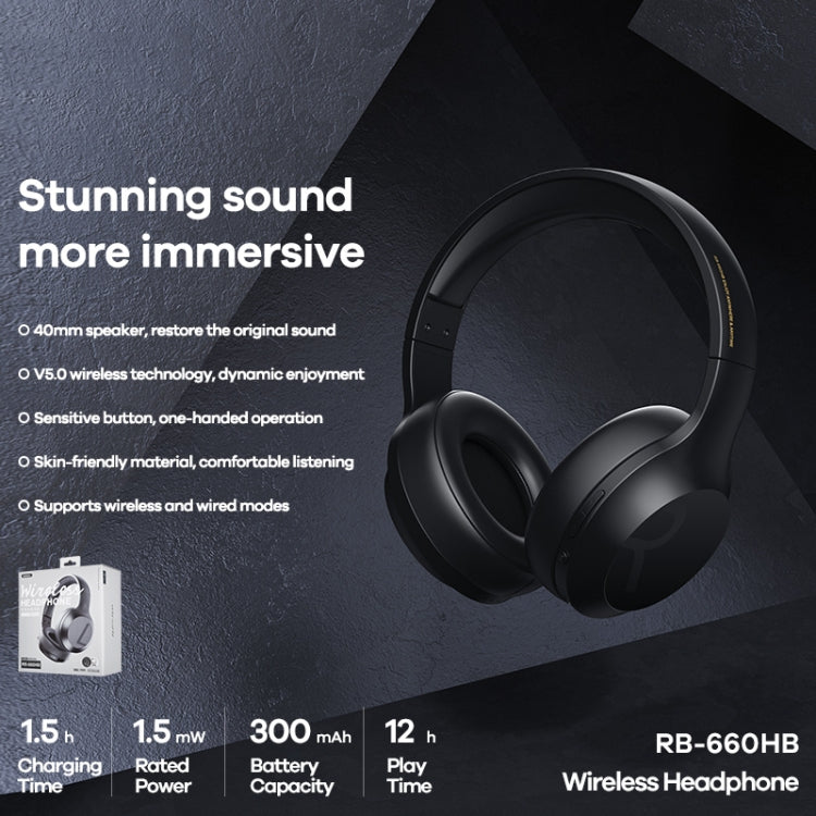 Remax RB-660HB Casque Bluetooth sans fil avec câble audio 3,5 mm