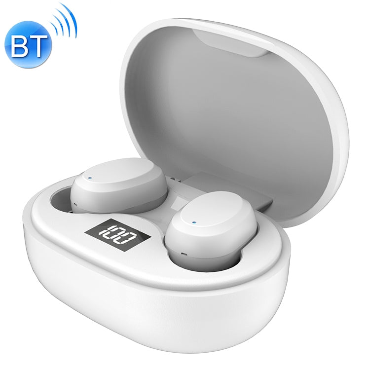 AIN AT-X80J Auricular Bluetooth de reducción de ruido de llamada Inteligente con caja Digital de caja de Carga y batería soporte Touch Voice Assistant Conexión automática (Blanco)