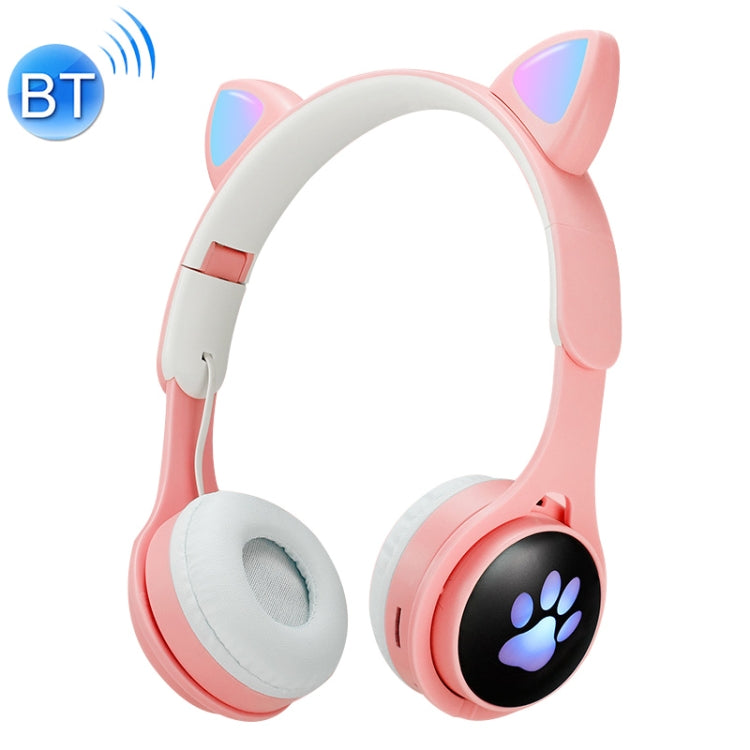 B30 Cat PAW GAT EARS Casque Bluetooth Lumineux Lumineux Coloré avec Fente pour Carte TF Jack 3,5 mm (Rose)