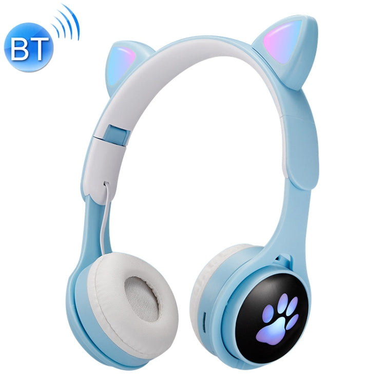 B30 Cat PAW GAT EARS Casque Bluetooth Lumineux Lumineux Coloré avec Fente pour Carte TF Jack 3,5 mm (Bleu)