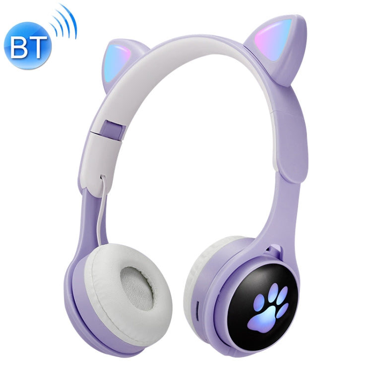 B30 Cat PAW GAT EARS Casque Bluetooth Pliable Lumineux Lumineux Coloré avec Fente pour Carte TF Jack 3,5 mm (Violet)