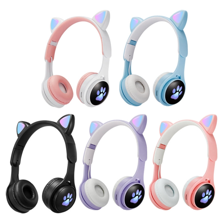 B30 Cat PAW GAT EARS Colorful Luminous Luminous Bluetooth Headphones with 3.5mm Jack TF Card Slot (White)