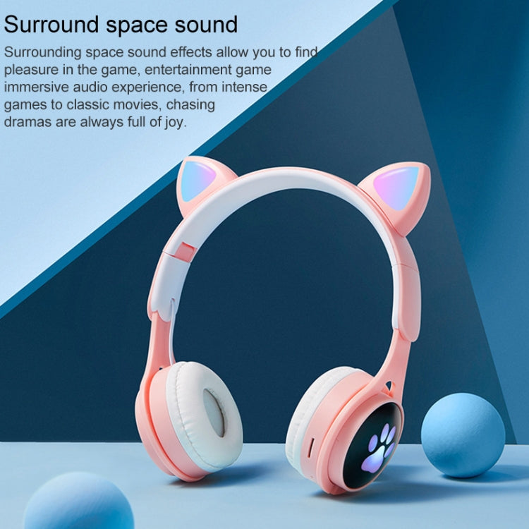 B30 Gato PAW GAT EARS Colorido Luminoso Luminoso Bluetooth Auriculares con 3.5 mm Jack TF Tarjeta Slot (Azul)