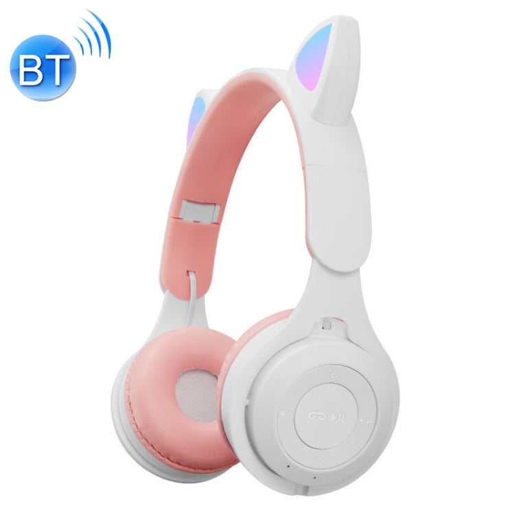 M6 Luminous Cat Ears Two Colors Foldable Bluetooth Headphones with 3.5mm Jack TF Card Slot (White)