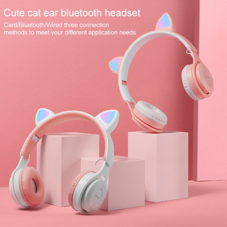 Two Colors Luminous Cat Ears Foldable Bluetooth Headphones with 3.5mm Jack TF Card Slot (Pink)