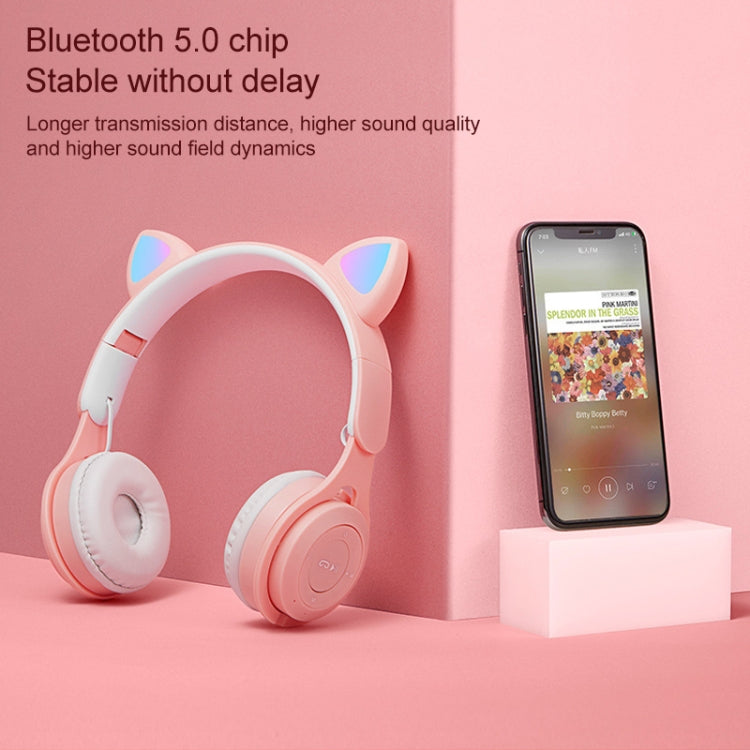 M6 Luminous Cat Ears Two-color Foldable Bluetooth Headphones with 3.5mm Jack TF Card Slot (Blue)
