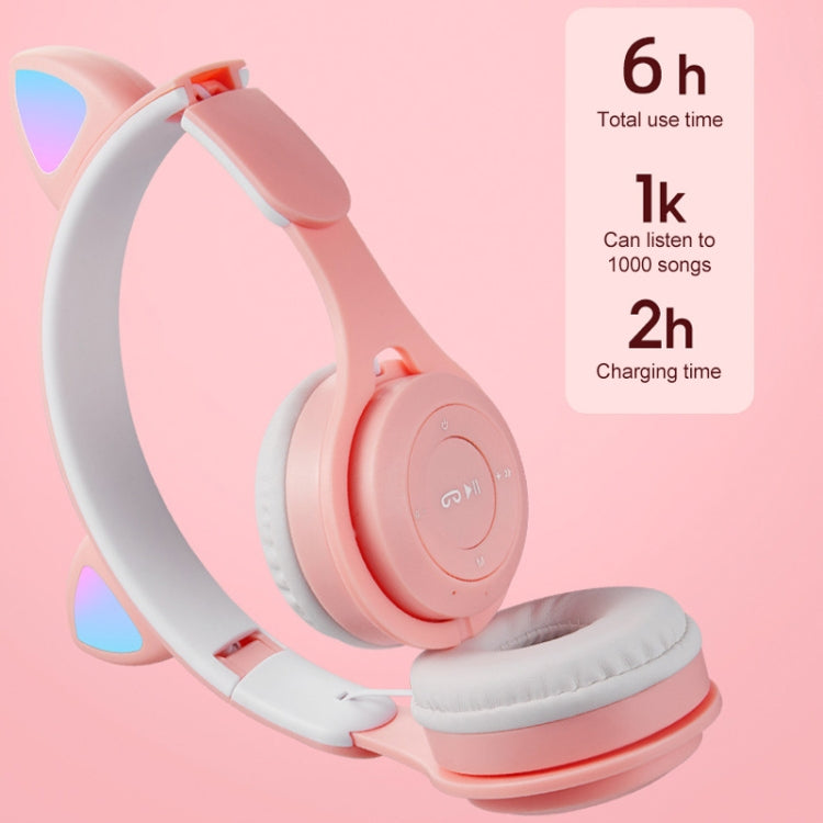M6 Luminous Cat Ears Two Colors Foldable Bluetooth Headphones with 3.5mm Jack TF Card Slot (White)