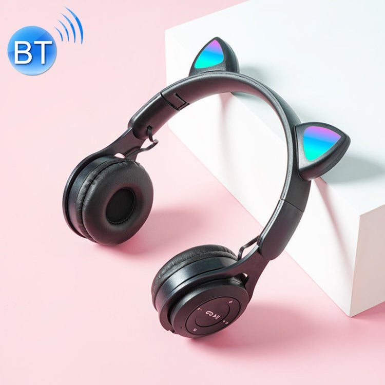 Oreilles de chat lumineuses M6 avec écouteurs Bluetooth pliables de couleur pure avec fente pour carte TF Jack 3,5 mm (noir)