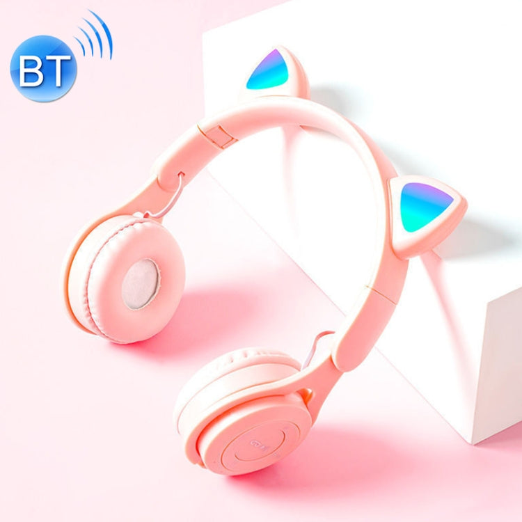 Oreilles de chat lumineuses M6 avec écouteurs Bluetooth pliables de couleur pure avec fente pour carte TF Jack 3,5 mm (rose)