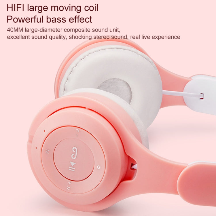 M6 Luminous Cat Ears with Pure Color Foldable Bluetooth Headphones with 3.5mm Jack TF Card Slot (Pink)