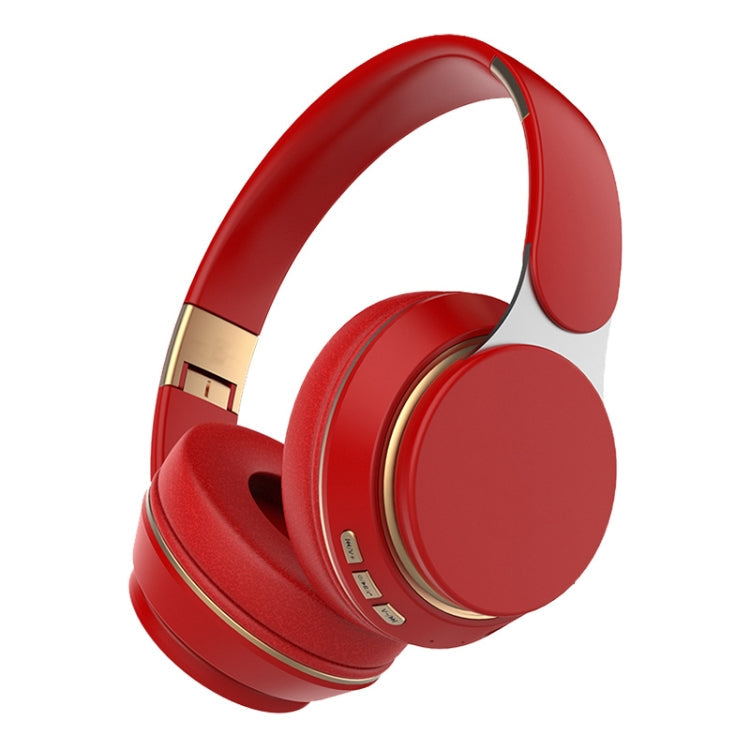 Computer Games Foldable Sports Wireless Bluetooth V5.0 Headphones with Microphone (Red)